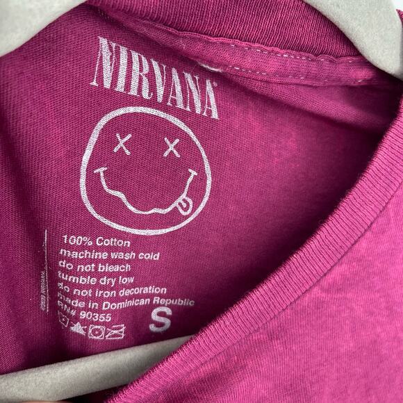 Officially Licensed Nirvana Nevermind Smiley Grunge Tee Magenta Acid Wash Small - Picture 3 of 6